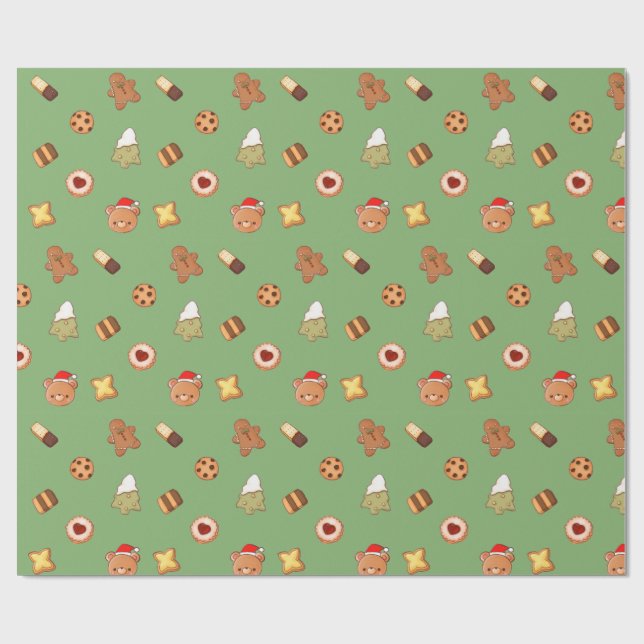 Cute Christmas Cookies Happy Holiday Biscuits  Wrapping Paper (Flat)