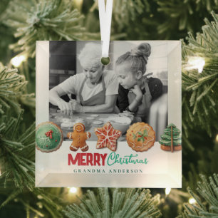 Cute Christmas Cookies Holiday Baking Photo Glass Ornament
