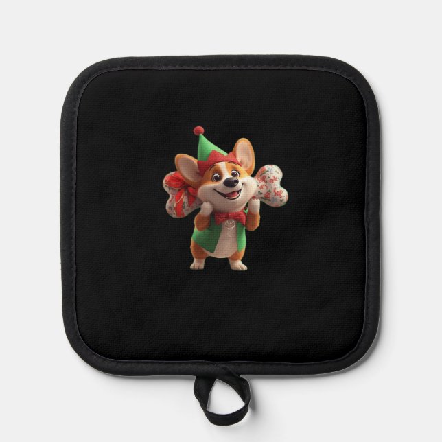 Cute Christmas Corgi Classic T-Shirt Pot Holder (Front)