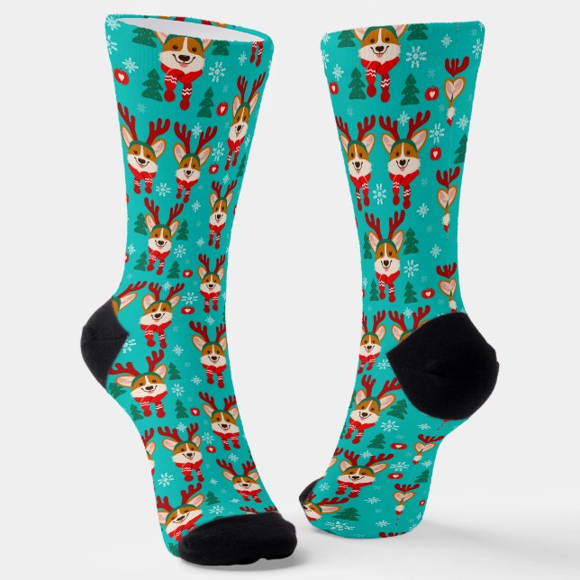 Cute Christmas Corgi Dog  Socks (Angled)
