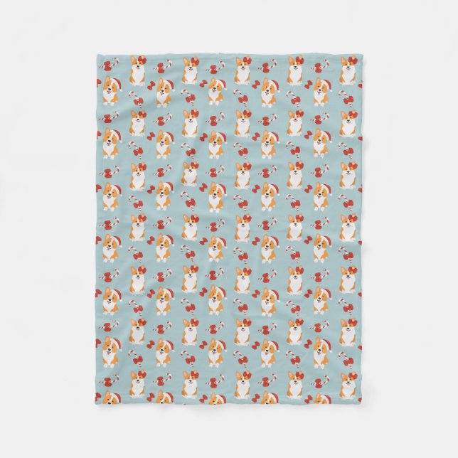 Cute Christmas Corgi  Fleece Blanket (Front)