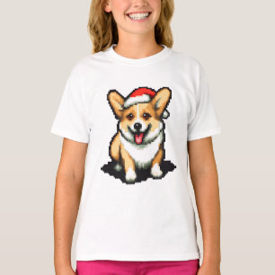 Cute Christmas Corgi in Santa hat Pixel art T-Shirt