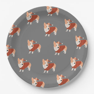 Cute Christmas Corgi Pattern Paper Plate