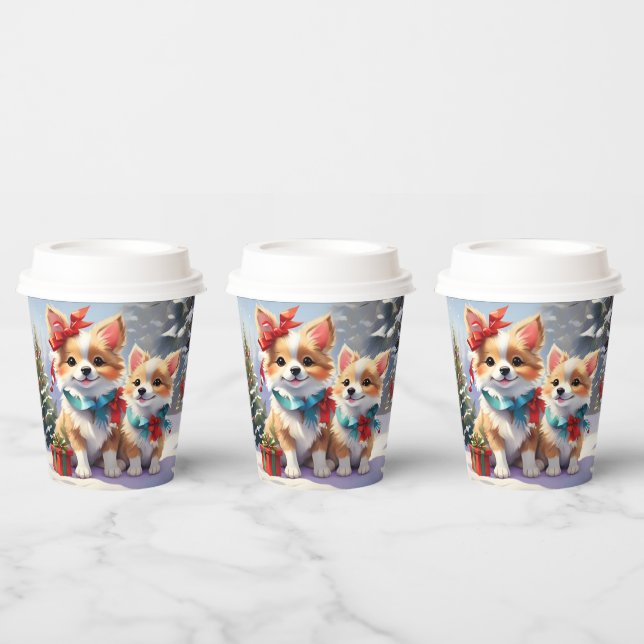 Cute Christmas Corgis Holiday Delight  Paper Cups (Multi)