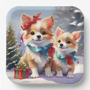 Cute Christmas Corgis Holiday Delight  Paper Plate