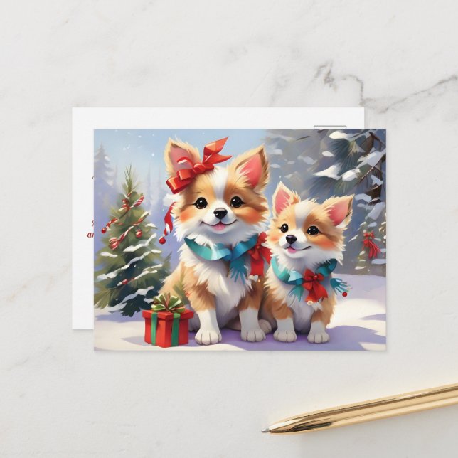 Cute Christmas Corgis Holiday Delight  Postcard (Front/Back In Situ)