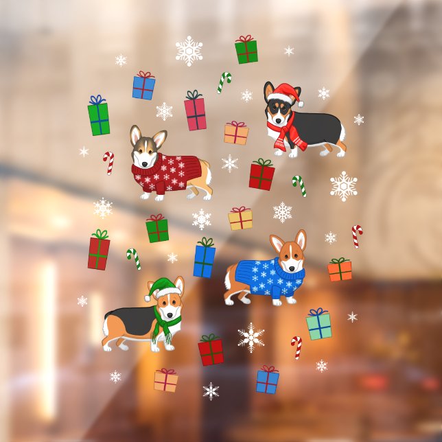 Cute Christmas Corgis in Hats & Sweaters Window Cling (Sheet 2)
