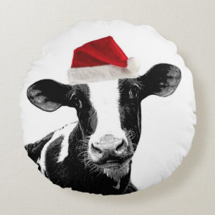 Cute Christmas Costume Cows Round Pillow
