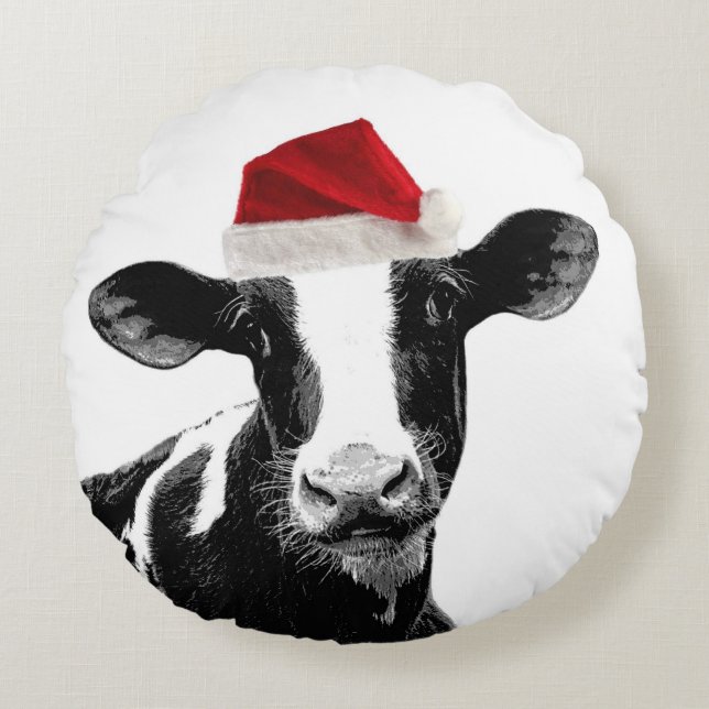 Cute Christmas Costume Cows Round Pillow (Front)