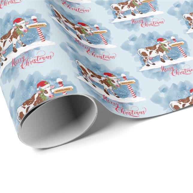 Cute Christmas Cow at North Pole Wrapping Paper (Roll Corner)