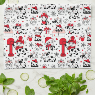 Cute Christmas Cow Bull Kitchen Towel