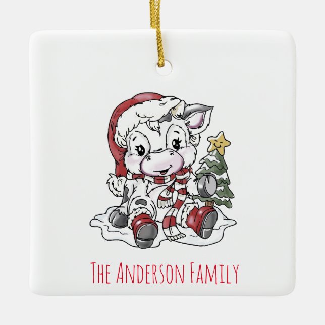 Cute Christmas Cow    Ceramic Ornament (Front)