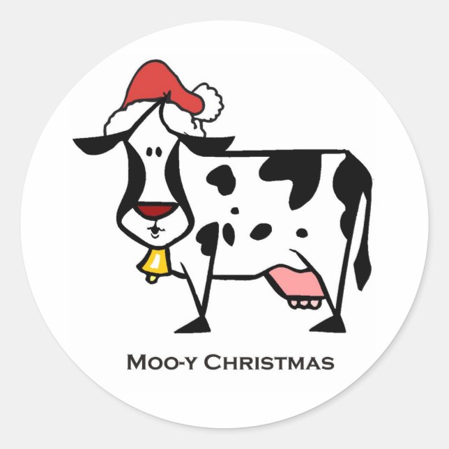 Cute Christmas Cow Classic Round Sticker (Front)