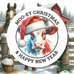Cute Christmas Cow in Santa Hat Personalized Classic Round Sticker<br><div class="desc">Cute ai illustration of a cute cow in a Santa's hat Christmas stickers. These are cute to seal Christmas cards if you are a farmer,  from the Midwest or any farming communities or just like cows!</div>