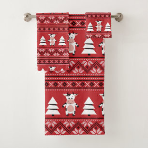Cute Christmas Cow Towel Set