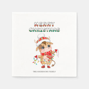Cute Christmas Cow wearing winter costume Napkin