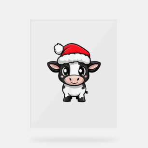 Cute Christmas Cow Xmas Comic Acrylic Sign