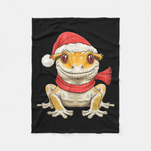 Cute Christmas Crested Gecko Santa Fleece Blanket
