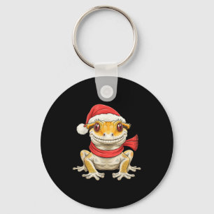 Cute Christmas Crested Gecko Santa Keychain