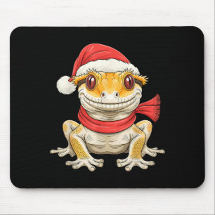 Cute Christmas Crested Gecko Santa Mouse Pad
