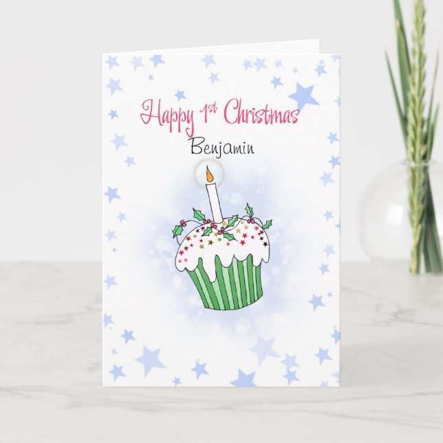 Cute Christmas cupcake for baby's first Christmas Holiday Card (Front)