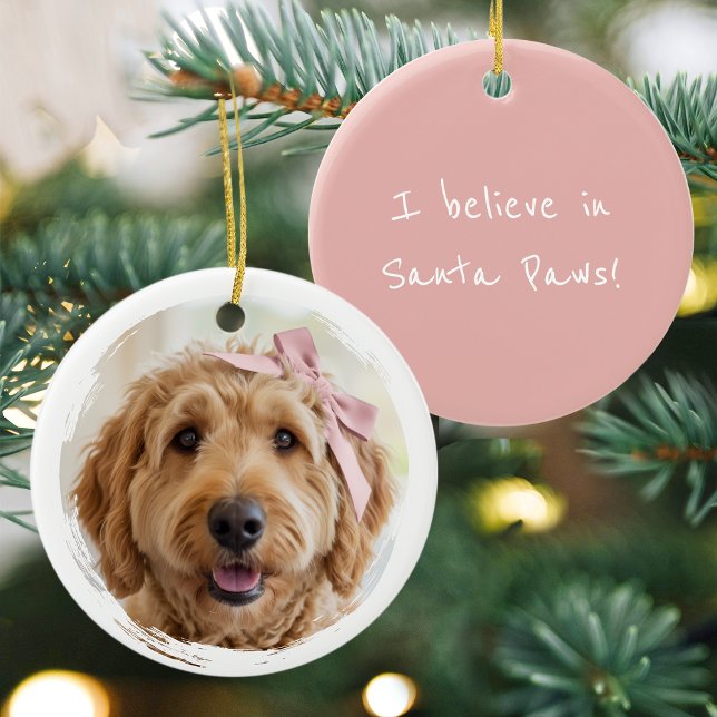 Cute Christmas Custom Photo Dog Pet Modern Pink Ceramic Ornament (Creator Uploaded)