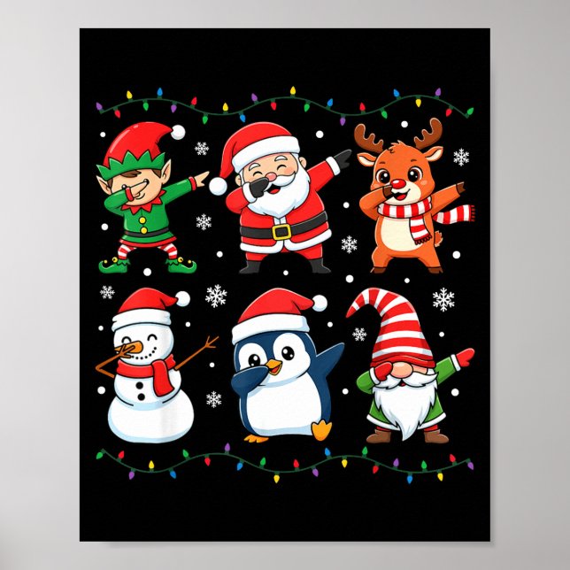 Cute Christmas Dabbing Santa Elf Reindeer Boys Gir Poster (Front)