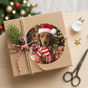 Cute Christmas Dachshund Santa Hat Holiday Classic Round Sticker