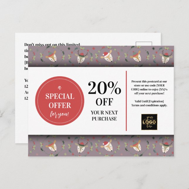 Cute Christmas Deer Custom Coupon Discount  Postcard (Front/Back)