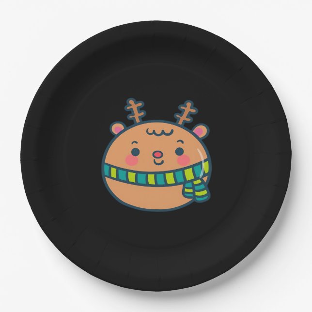 Cute Christmas Deer Festive Classic Design  Paper Plate (Front)