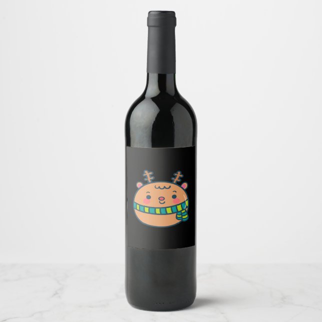 Cute Christmas Deer Festive Classic Design  Wine Label (Front)