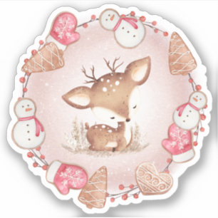Cute Christmas Deer Gingerbread Pink Kiss cut