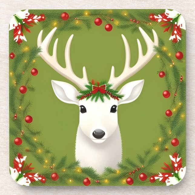 Cute Christmas Deer Holiday Table Winter Style Coaster (Front)