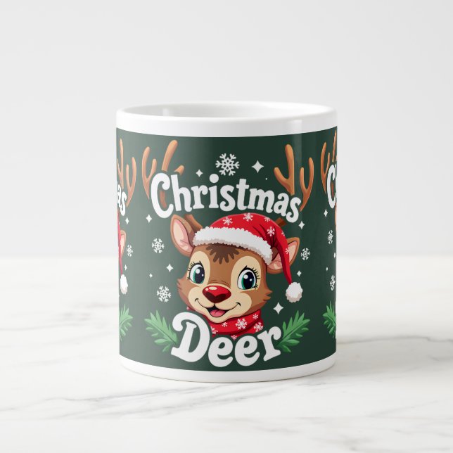 Cute Christmas Deer Illustration Large Coffee Mug (Front)
