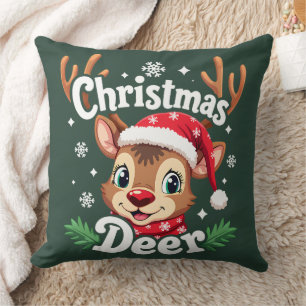 Cute Christmas Deer Illustration Throw Pillow