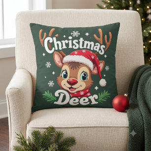 Cute Christmas Deer Illustration Throw Pillow
