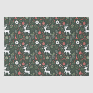 Cute Christmas Deer In Forest Tree Red Green  Tissue Paper