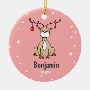 Cute Christmas Deer Kids Personalized Ceramic Ornament
