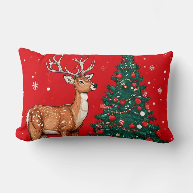 Cute christmas deer lumbar pillow (Front)