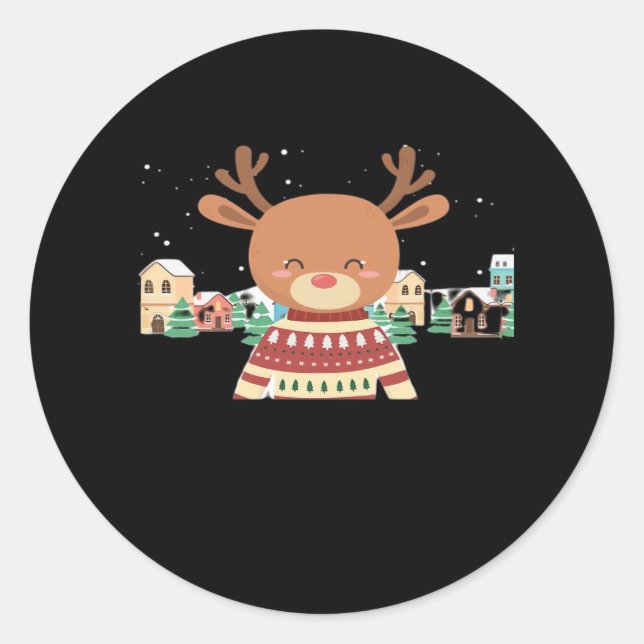Cute Christmas Deer Minimal Design  Classic Round Sticker (Front)