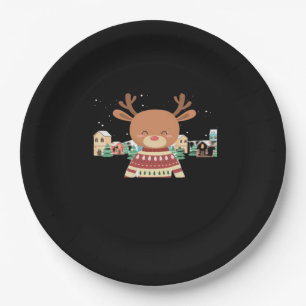 Cute Christmas Deer Minimal Design  Paper Plate