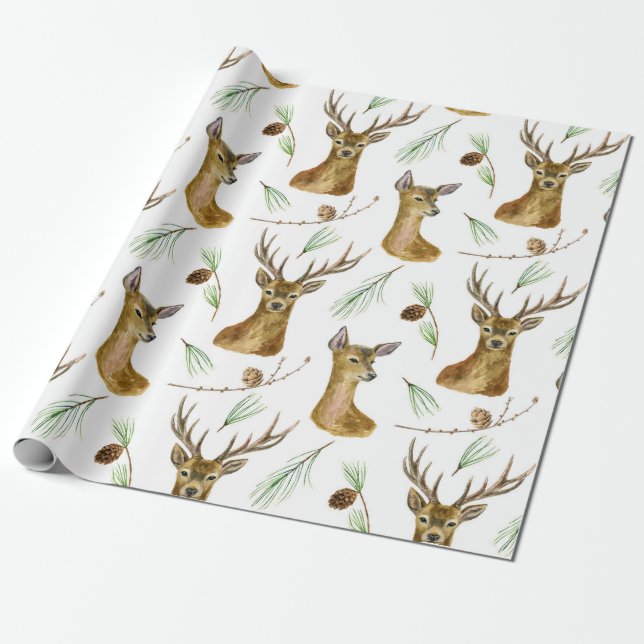 Cute Christmas Deer Pattern Wrapping Paper (Unrolled)