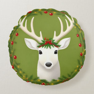 Cute christmas deer round pillow