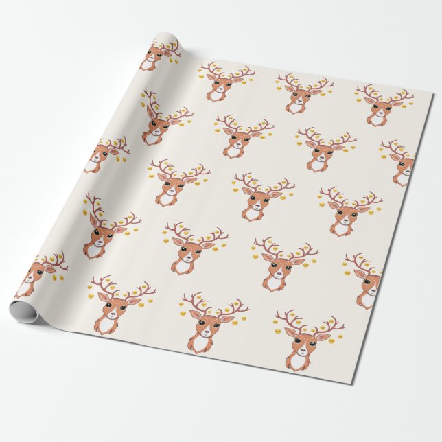 Cute Christmas Deer Wrapping Paper (Unrolled)