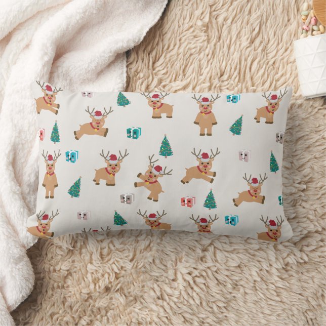 Cute Christmas Deer Xmas Gifts & Tree Pattern Lumbar Pillow (Blanket)