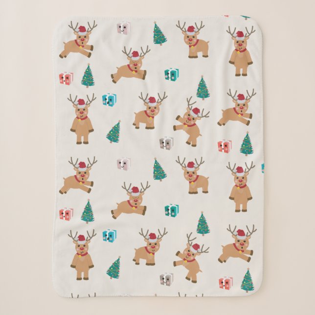 Cute Christmas Deer Xmas Gifts & Tree Pattern Sherpa Blanket (Front)
