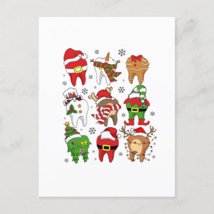 Cute Christmas Dental Tooth Characters Fun Holiday Announcement Postcard