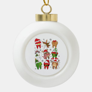 Cute Christmas Dental Tooth Characters Fun Holiday Ceramic Ball Christmas Ornament