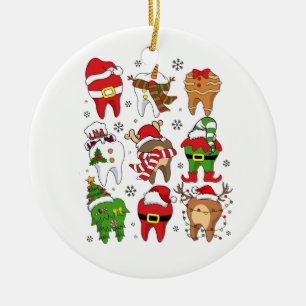 Cute Christmas Dental Tooth Characters Fun Holiday Ceramic Ornament