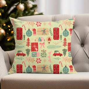 Cute Christmas Design in Preppy Pink and Mint Gree Throw Pillow